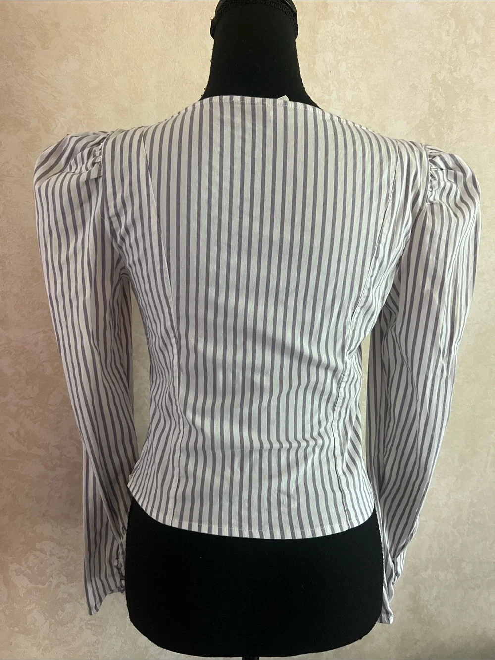 Free People Striped Square Neck Long Sleeve Top - White and blue/grey
